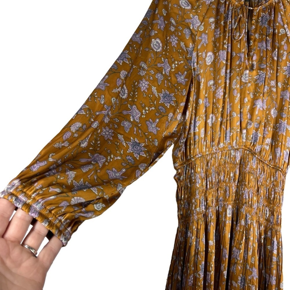 CURRENT AIR Alyce Smocked Gold and Lavender Floral Dress Medium - Picture 4 of 12